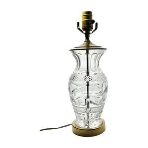 1980s Waterford Crystal & Brass Electric Small Table Lamp 14” Signed